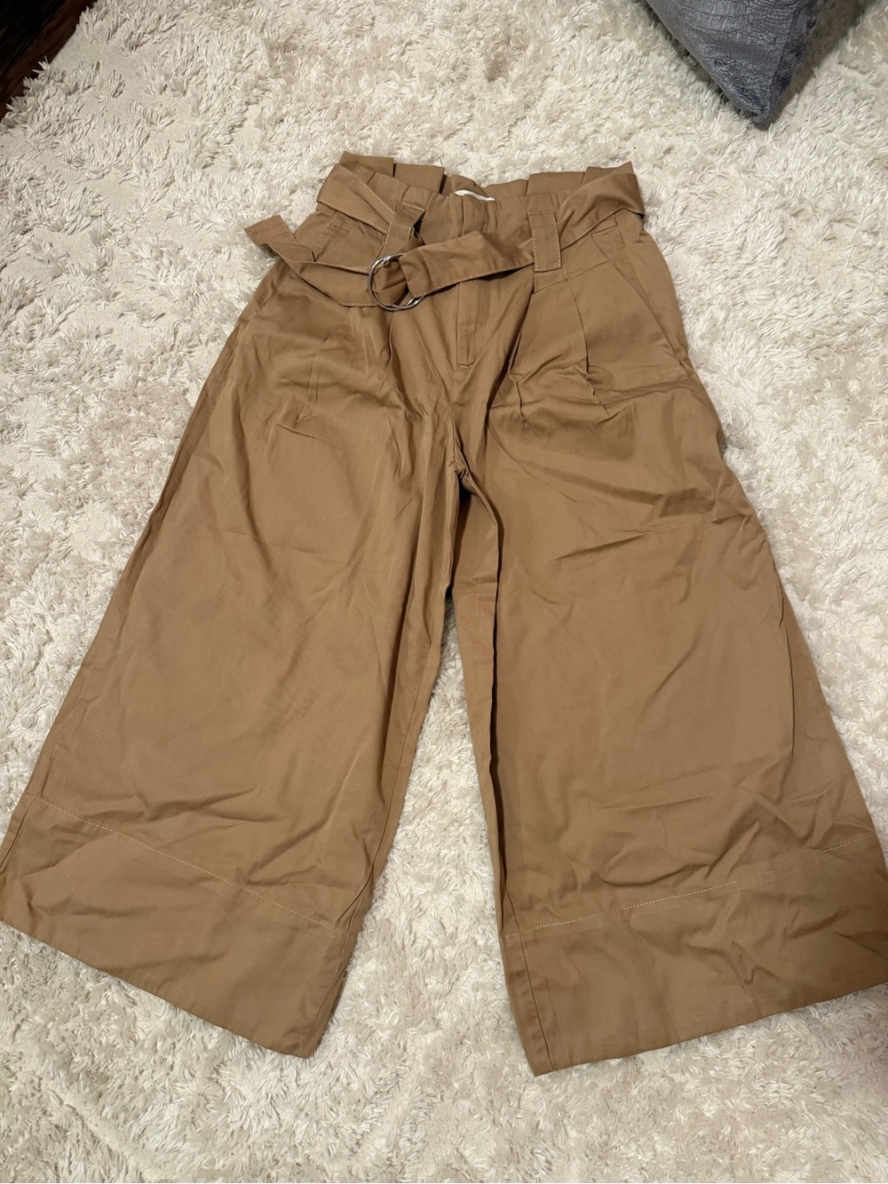 Maeve Wide-Leg Paperbag Waist Chinos in Brown